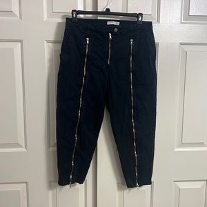 P16- ASOS Casual YKK Logo Black Zipper Front Cropped Pants Size 10